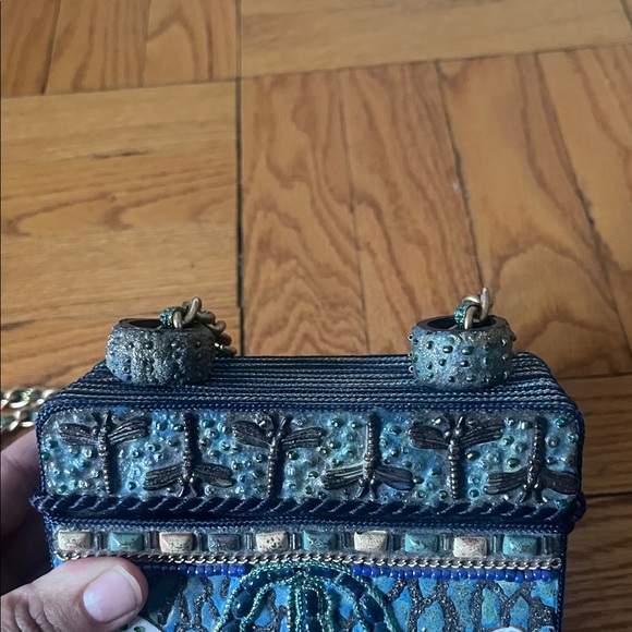 Mary Frances Vintage Teal Dragon Fly Embellished Mini Box Bag - Picture 7 of 14